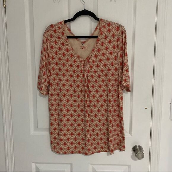 Olsen Eco Friendly Printed Stretchy V-Neck Shortsleeve Womens Size Large - Picture 1 of 5